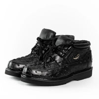 Men's Exotic Caiman and Ostrich Skin Print Casual Shoes - Black