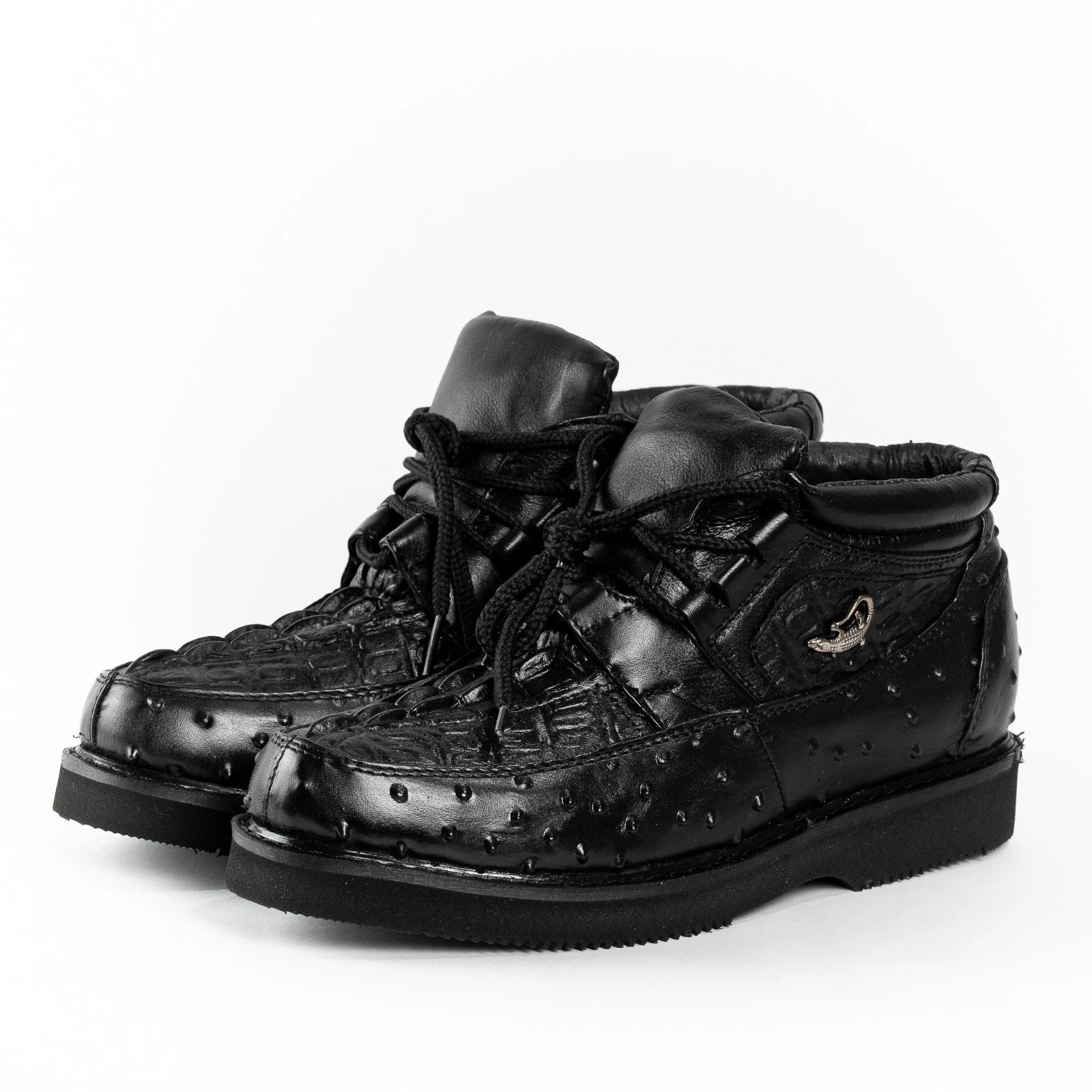 Men's Exotic Caiman and Ostrich Skin Print Casual Shoes - Black