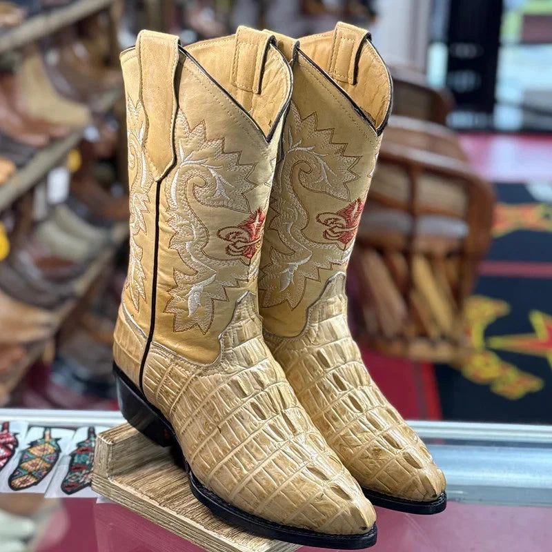 Men’s Exotic Caiman Tail Print J-Toe Boots - Oryx