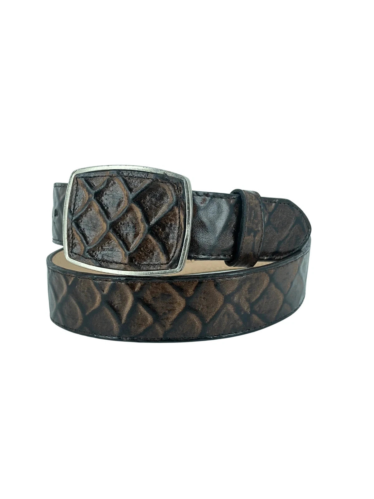 Pirarucu Monster Fish Print Western Belt with Removable Buckle - Brown