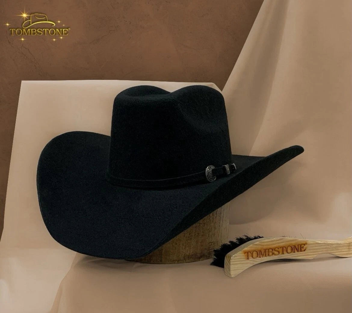 Tombstone 20X 8 Segundos Brick Crown Style Western Cowboy Fur Felt Hat - Black