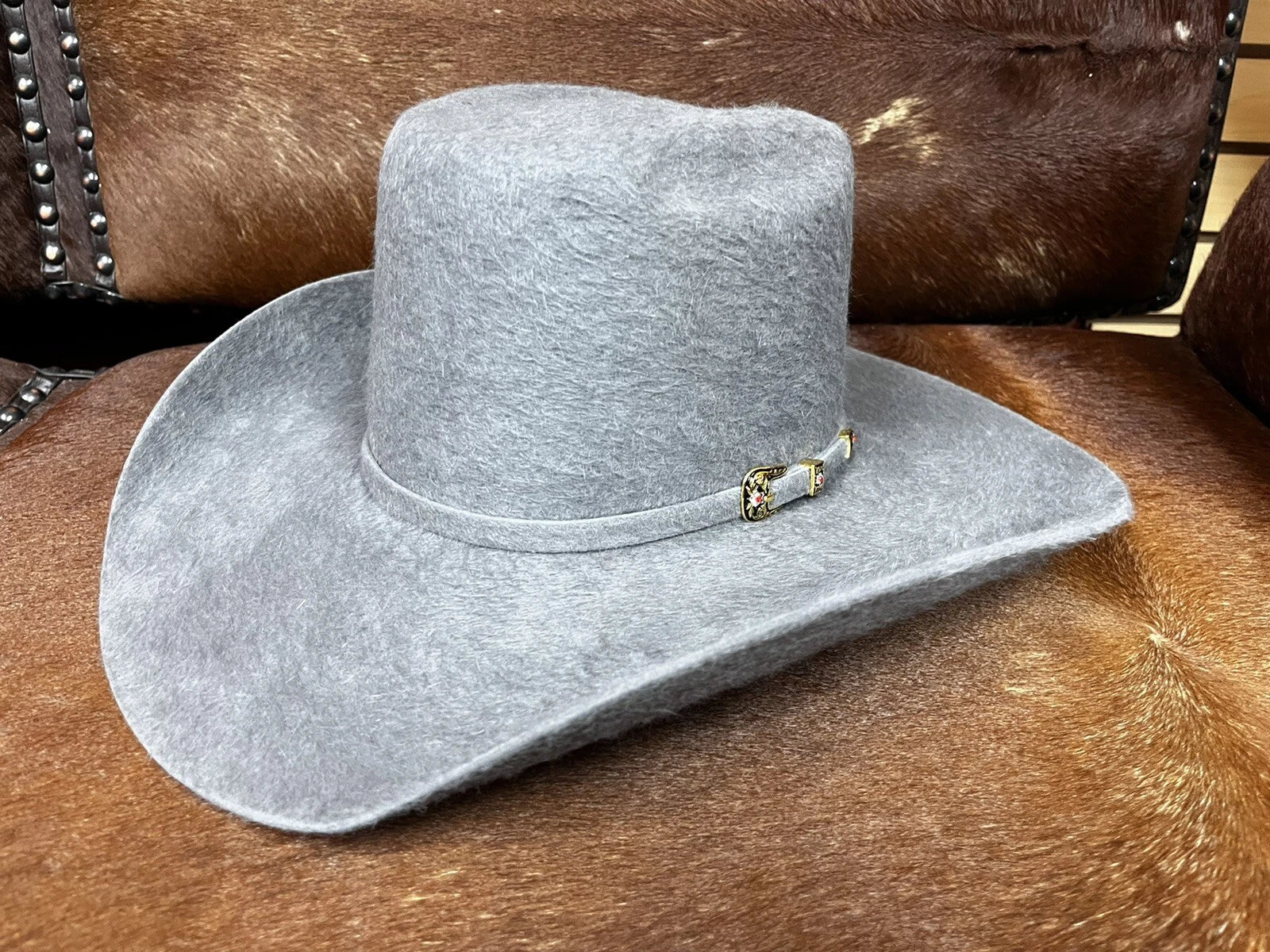 Texana Cuernos Chuecos 30X Vakera Brick Crown Style Rabbit Fur Felt Cowboy Hat - Granite