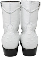 White Diamonds Men's Ostrich Print Skinny Cowboy Boots with Zipper – White
