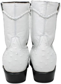 White Diamonds Men's Ostrich Print Skinny Cowboy Boots with Zipper – White