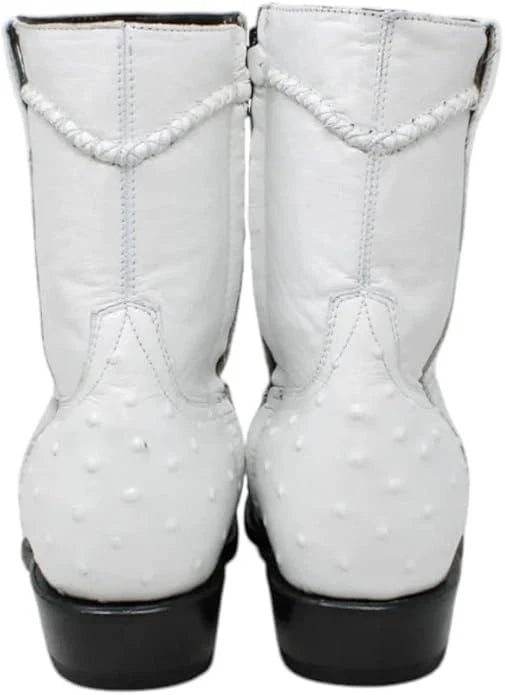 White Diamonds Men's Ostrich Print Skinny Cowboy Boots with Zipper – White
