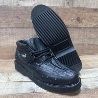 Men's Exotic Caiman and Ostrich Skin Print Casual Shoes - Black