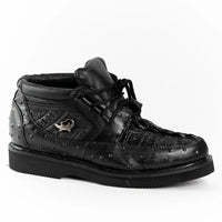 Men's Exotic Caiman and Ostrich Skin Print Casual Shoes - Black
