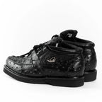 Men's Exotic Caiman and Ostrich Skin Print Casual Shoes - Black