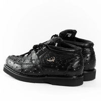 Men's Exotic Caiman and Ostrich Skin Print Casual Shoes - Black