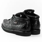 Men's Exotic Caiman and Ostrich Skin Print Casual Shoes - Black