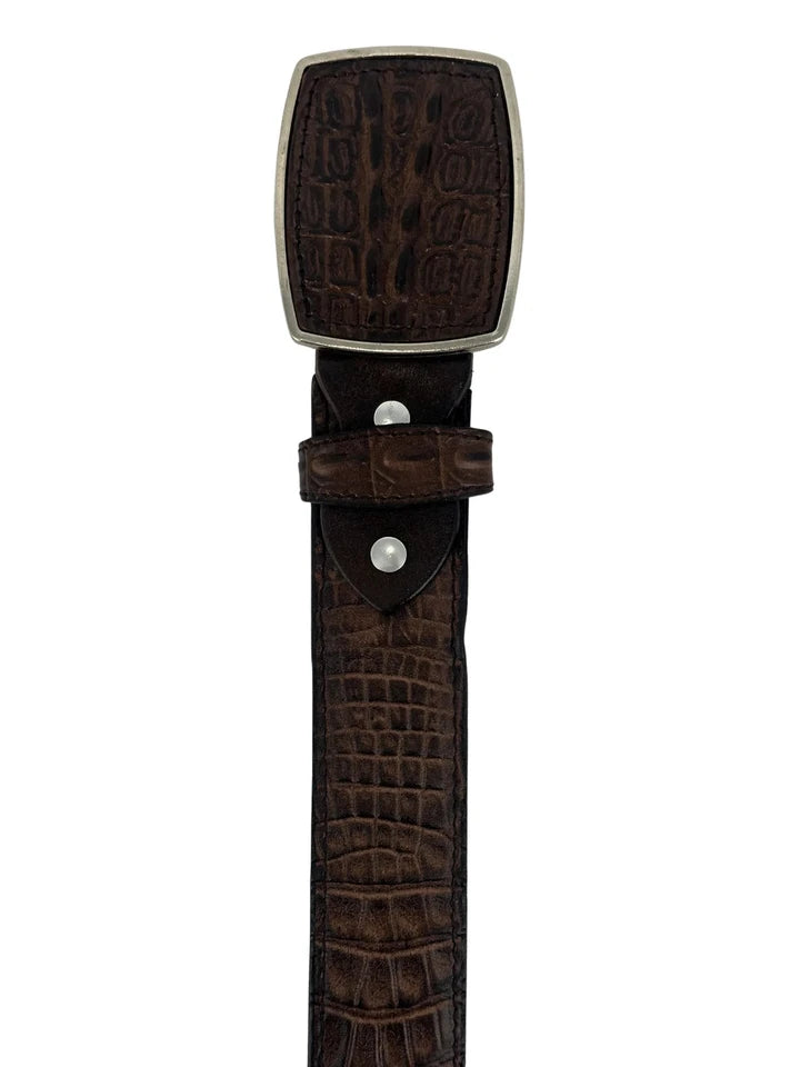 Caiman Alligator Crocodile Print Western Belt with Removable Buckle - Brown
