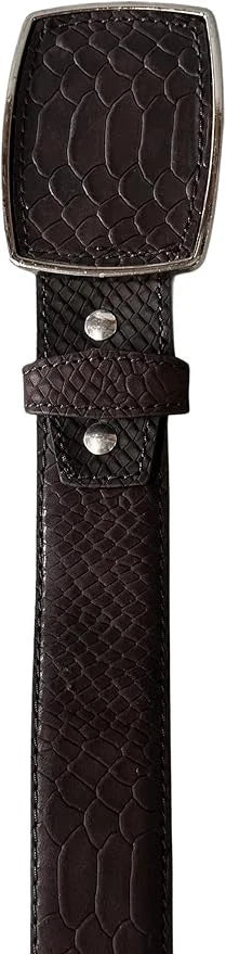 Python Snakeskin Print Western Belt with Removable Buckle - Brown