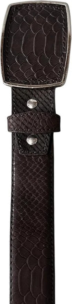 Python Snakeskin Print Western Belt with Removable Buckle - Brown
