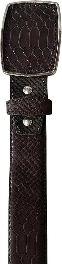 Python Snakeskin Print Western Belt with Removable Buckle - Brown