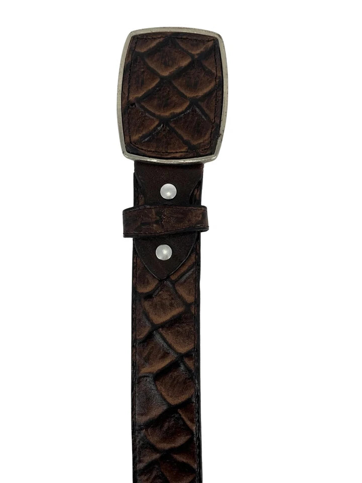 Pirarucu Monster Fish Print Western Belt with Removable Buckle - Brown