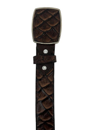 Pirarucu Monster Fish Print Western Belt with Removable Buckle - Brown