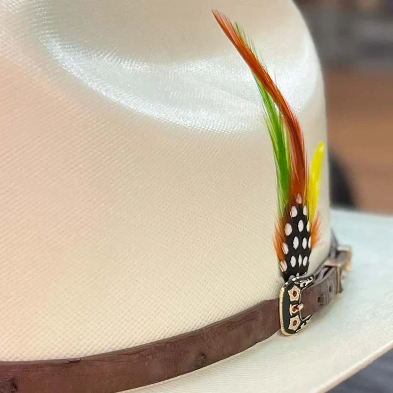 Men’s Cuernos Chuecos 10,000X Sinaloa Style Shantung Straw Ostrich Cowboy Hat - Brim 3"