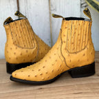Men's Full Quill Ostrich Print J-Toe Short Ankle Western Cowboy Boots - Buttercup