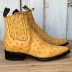 Men's Full Quill Ostrich Print J-Toe Short Ankle Western Cowboy Boots - Buttercup