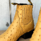 Men's Full Quill Ostrich Print J-Toe Short Ankle Western Cowboy Boots - Buttercup