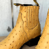Men's Full Quill Ostrich Print J-Toe Short Ankle Western Cowboy Boots - Buttercup