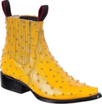 Men's Full Quill Ostrich Print J-Toe Short Ankle Western Cowboy Boots - Buttercup