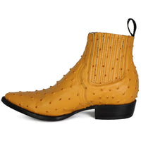 Men's Full Quill Ostrich Print J-Toe Short Ankle Western Cowboy Boots - Buttercup
