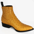 Men's Full Quill Ostrich Print J-Toe Short Ankle Western Cowboy Boots - Buttercup