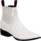 Men's Full Quill Ostrich Print J-Toe Short Ankle Western Cowboy Boots - Bone