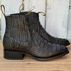 Men's Caiman Alligator Print J-Toe Short Ankle Western Cowboy Boots - Black