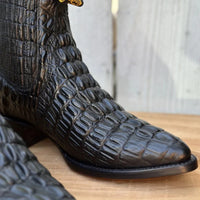 Men's Caiman Alligator Print J-Toe Short Ankle Western Cowboy Boots - Black