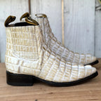 Men's Caiman Alligator Print J-Toe Short Ankle Western Cowboy Boots - Bone