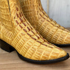 Men's Caiman Alligator Print J-Toe Short Ankle Western Cowboy Boots - Buttercup