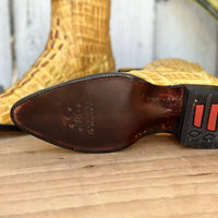 Men's Caiman Alligator Print J-Toe Short Ankle Western Cowboy Boots - Buttercup
