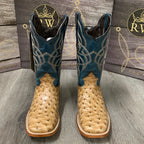 Reywelt Men's Ostrich Print Square Toe Cowboy Boots – Tan