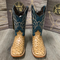 Reywelt Men's Ostrich Print Square Toe Cowboy Boots – Tan