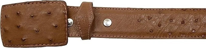 Genuine Exotic Full Quill Ostrich Skin Cowboy Belt with Removable Buckle - Cognac
