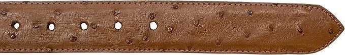 Genuine Exotic Full Quill Ostrich Skin Cowboy Belt with Removable Buckle - Cognac