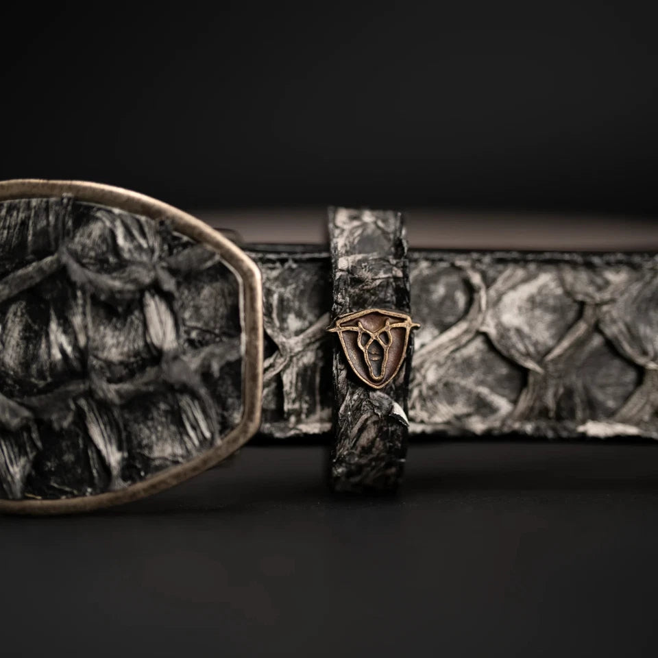 Genuine Pirarucu Monster Fish Skin Western Belt with Removable Buckle - Rustic