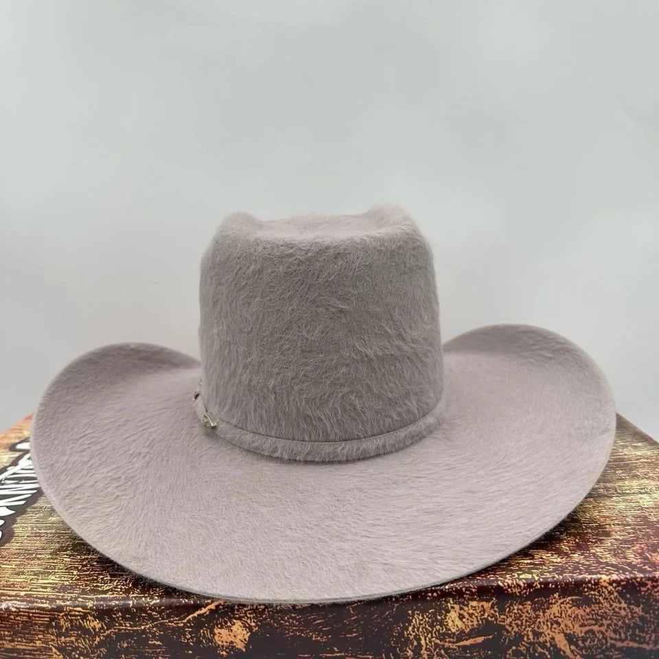 Cuernos Chuecos 10X Vakera Grizzly Style Brick Crown Fur Felt Cowboy Hat - Silverbelly