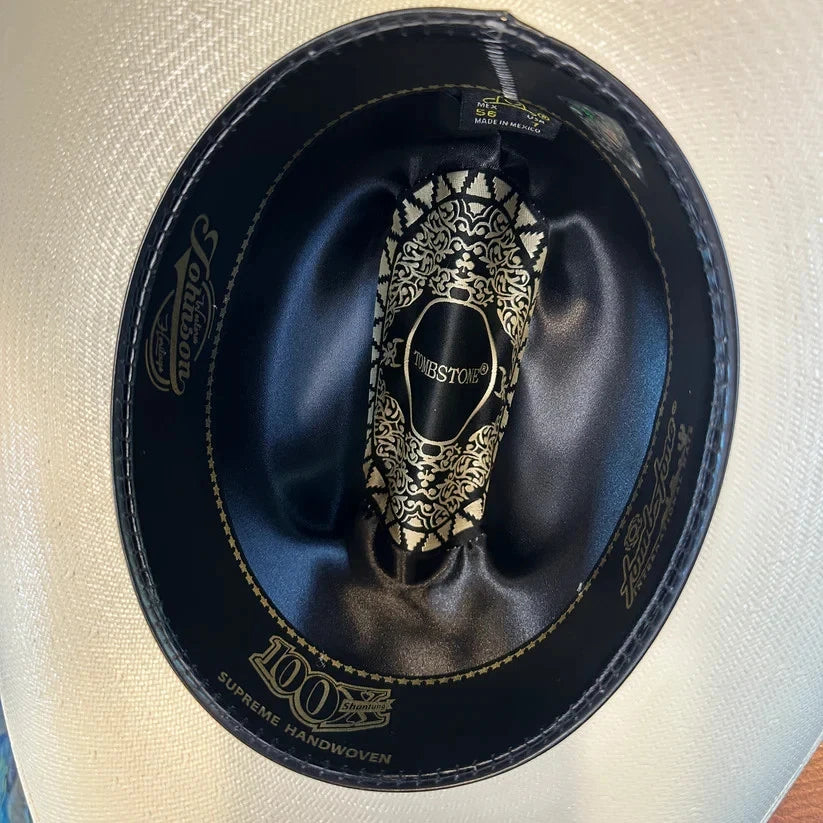Tombstone 100X Johnson Style Western Cowboy Shantung Straw Hat - Tall Crown Brim 3"