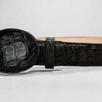 Genuine Exotic Caiman Alligator Crocodile Skin Cowboy Belt with Removable Buckle - Black