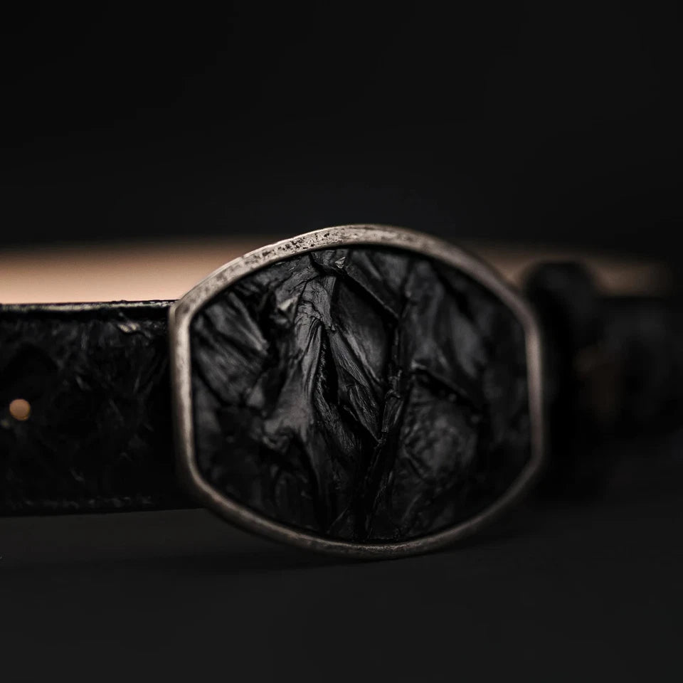 Genuine Pirarucu Monster Fish Skin Western Belt with Removable Buckle - Black