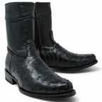 White Diamonds Men's Genuine Ostrich Skin Short Cowboy Boots with Zipper – Black