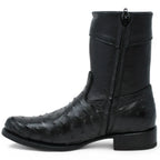 White Diamonds Men's Genuine Ostrich Skin Short Cowboy Boots with Zipper – Black