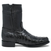 White Diamonds Men's Genuine Ostrich Skin Short Cowboy Boots with Zipper – Black