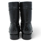 White Diamonds Men's Genuine Ostrich Skin Short Cowboy Boots with Zipper – Black