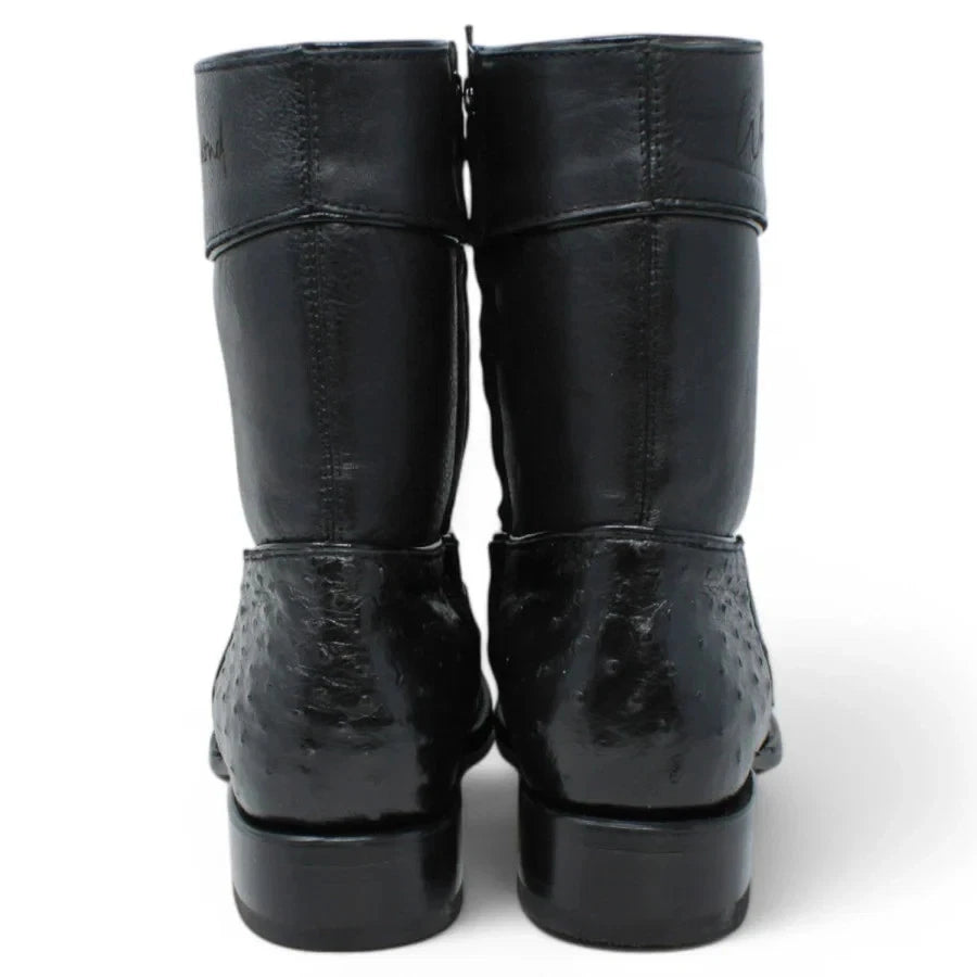 White Diamonds Men's Genuine Ostrich Skin Short Cowboy Boots with Zipper – Black