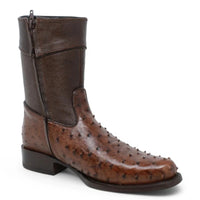 White Diamonds Men's Genuine Ostrich Skin Short Cowboy Boots with Zipper – Brown