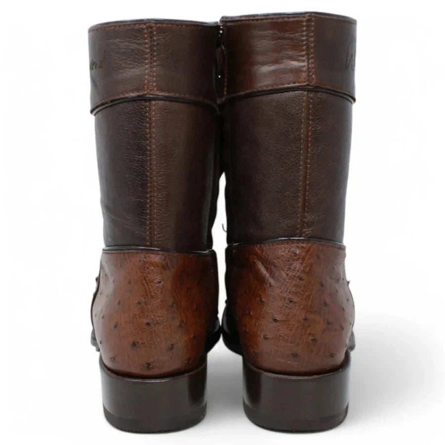White Diamonds Men's Genuine Ostrich Skin Short Cowboy Boots with Zipper – Brown
